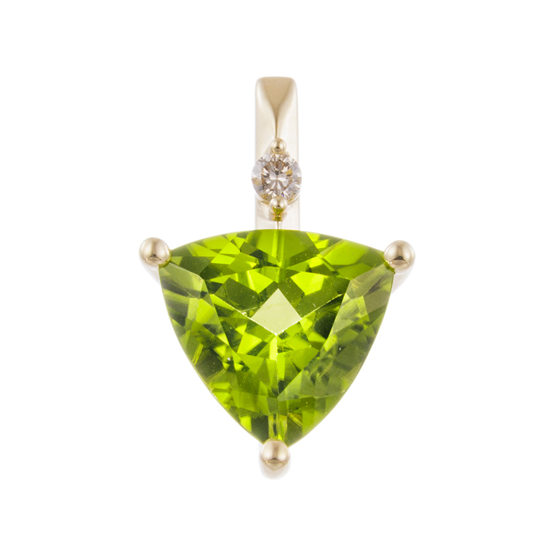 K18YG トリリアントカット ペリドット ブラウンダイヤ ペンダントトップ 