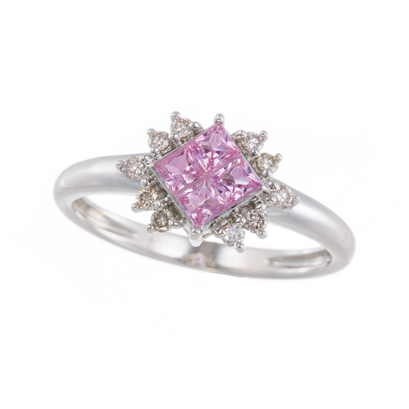 PT950 ピンクサファイア ブラウンダイヤ ミステリーセッティング リング PS 約0.35ct 