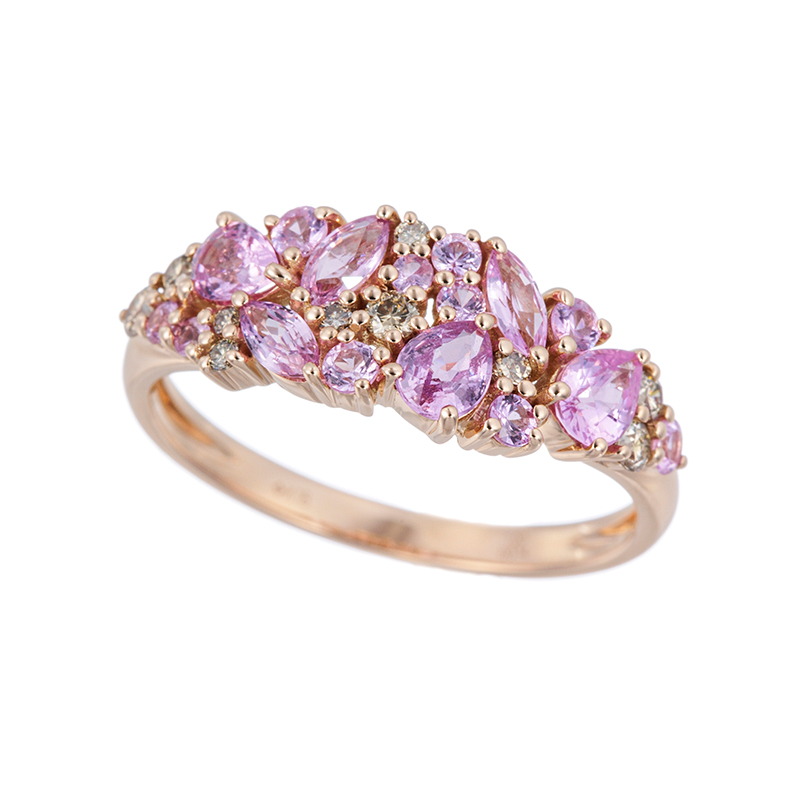 K18PG ピンクサファイア ブラウンダイヤ リング PS 約1.00ct BRD 約0.14ct 