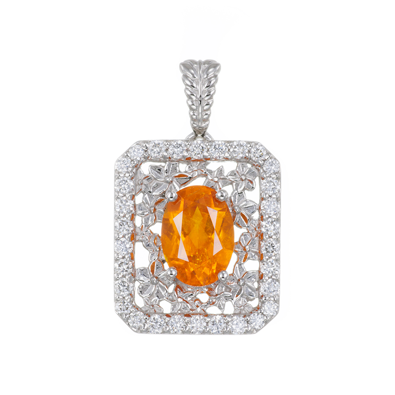 PT950ナミビア産マンダリンガーネット ダイヤ ペンダントトップ GA1.21ct D0.26ct