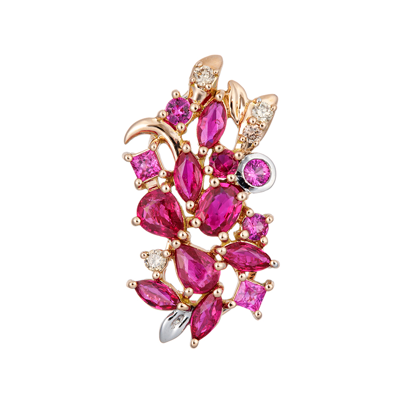 K18PG/WG ルビー ピンクサファイア ブラウンダイヤ ペンダントトップ 