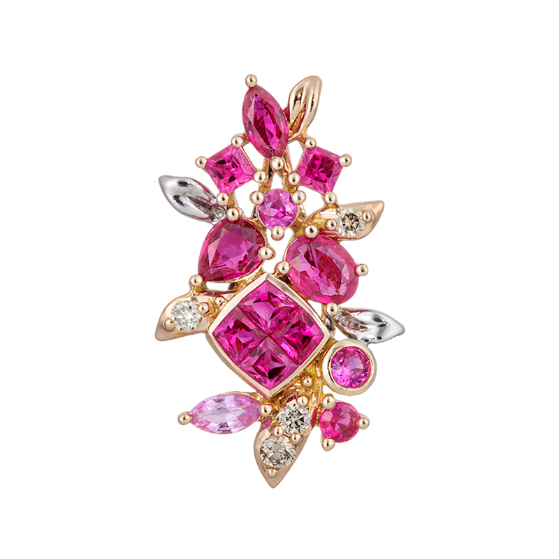 GSTV K18PG/WGルビーピンクサファイアブラウンダイヤミステリー