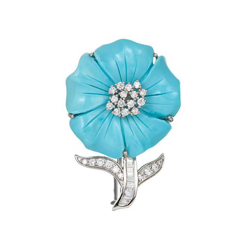 PT950スリーピングビューティーターコイズ(スタビライズ)ダイヤペンダントブローチ