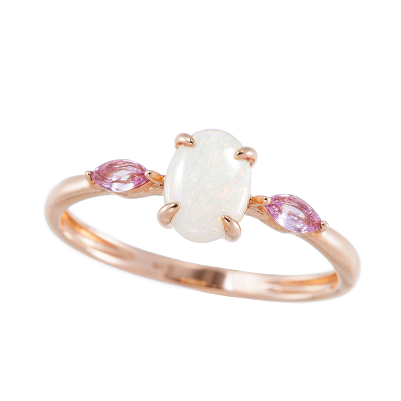 K18PG ホワイトオパール ピンクサファイア リング OP 約0.30ct PS 約0.15ct 