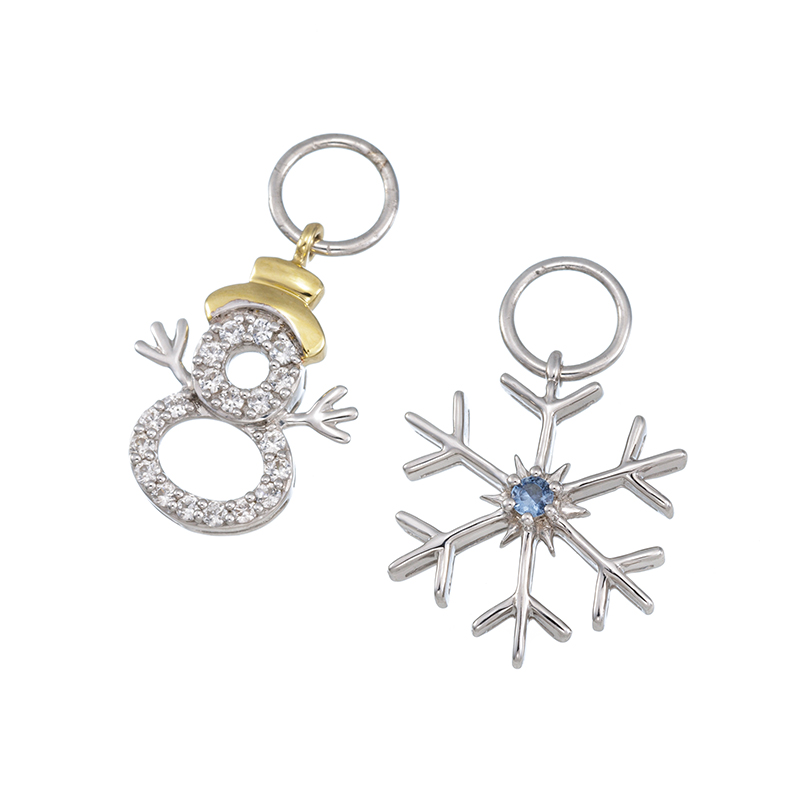 パラジウムシルバー950/K18YG 天然ホワイトジルコン ライトブルーサファイア チャーム