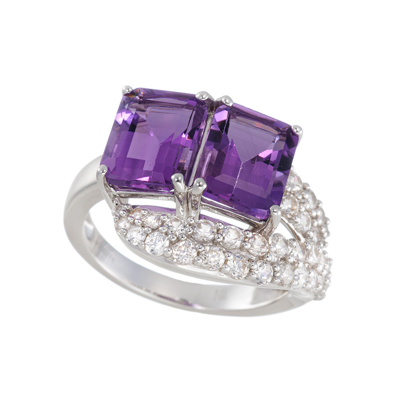 パラシル アメシスト 天然ホワイトジルコン リング AM 約4.00ct ZI 約1.00ct