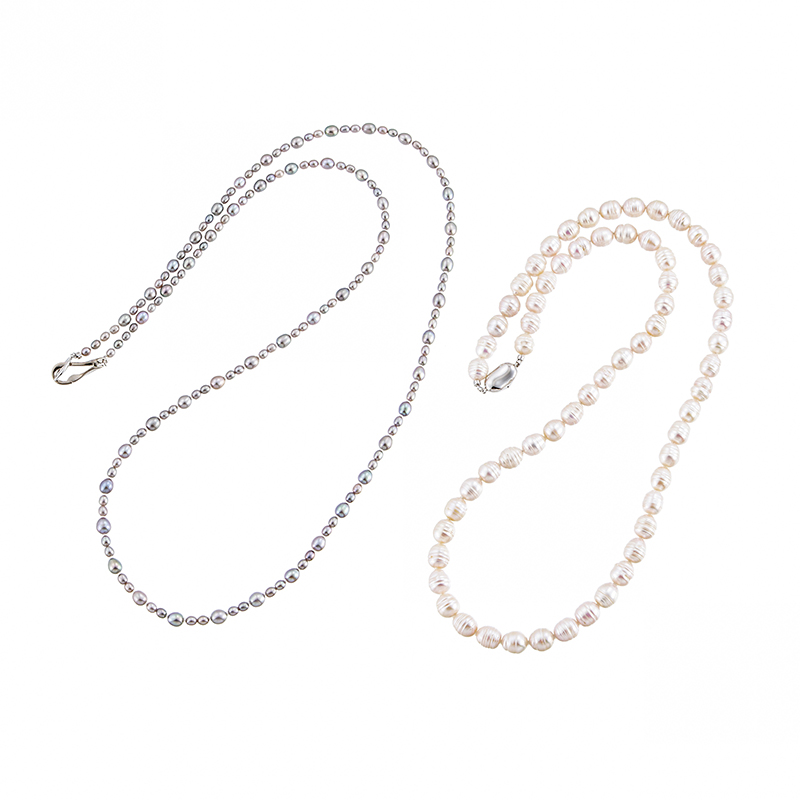 SV淡水真珠&淡水真珠グレーカラー(トリート)ロングネックレスセットP8.0mmP3.0-5.0mm