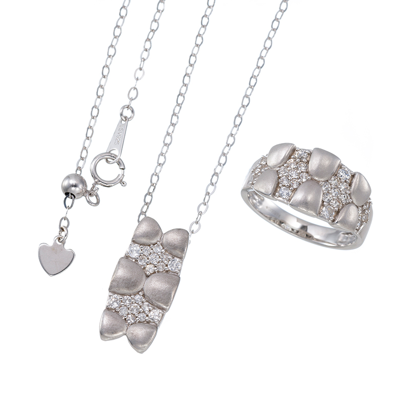 パラジウムシルバー950 天然ホワイトジルコン リング ＆ ネックレス 2点セット