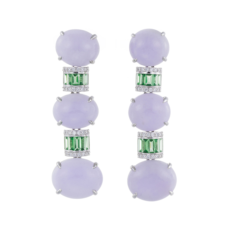 PT950ラベンダーヒスイツァボライトダイヤピアスJ30.60ctTS1.46ctD0.30ct