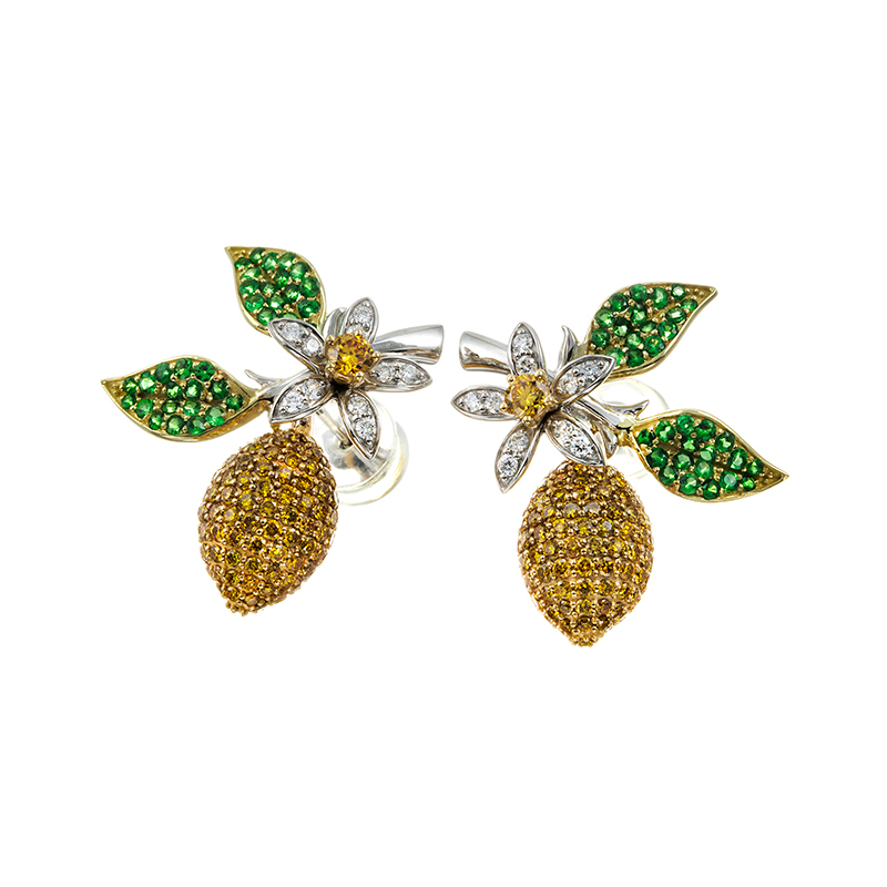 PT950/K18YG/GG ファンシーヴィヴィッドイエローダイヤモンド & ダイヤ ツァボライト 