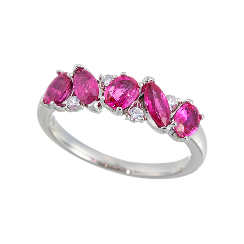 PT950ピンキッシュレッドルビーダイヤリングRB約1.20ctD約0.08ct