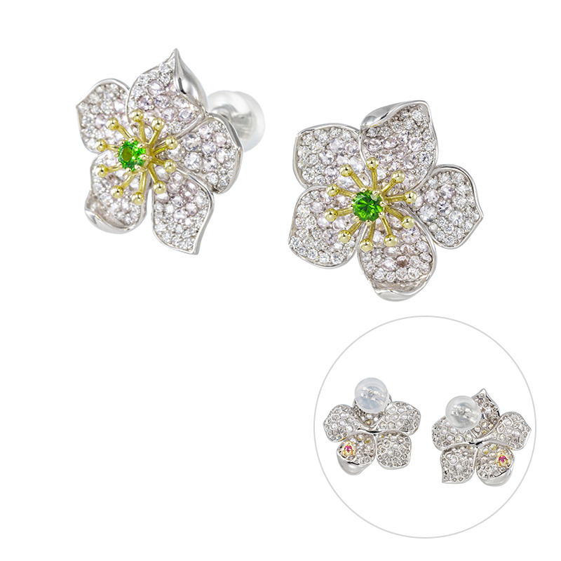 PT950/K18GG/YG ウラル産デマントイドガーネット モルガナイト ダイヤ ルビー へレボル