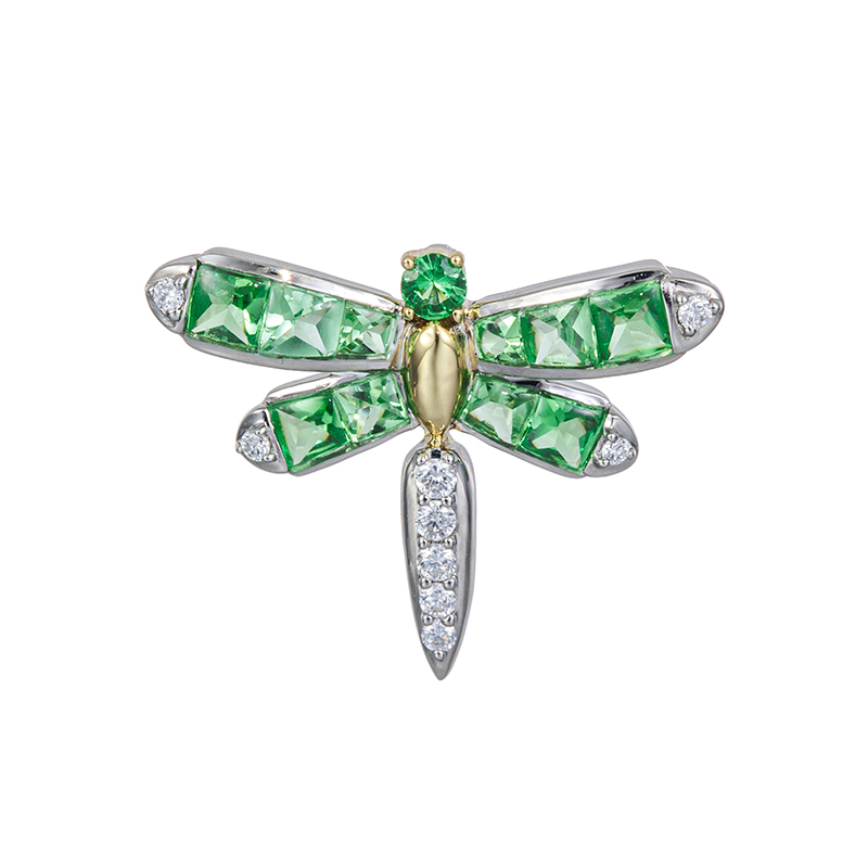 PT950/K18YG ツァボライト ダイヤ トンボ ミステリーセッティング ペンダントトップ TS