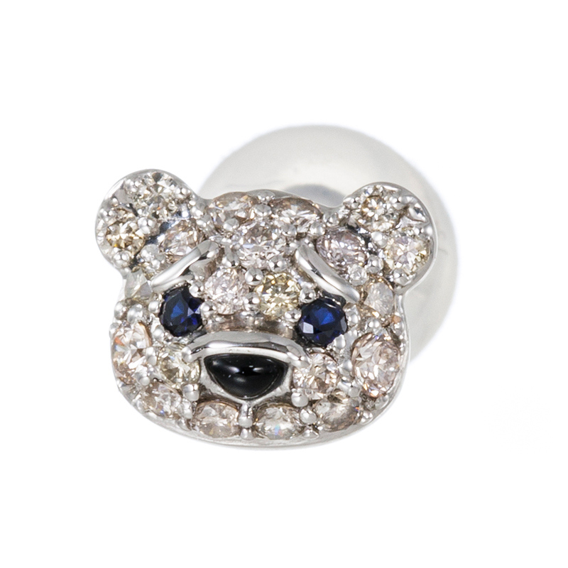 PT950 ブラウンダイヤモンド サファイア オニキス Orsetto シングルピアス