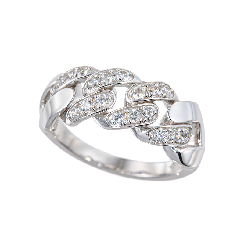 パラジウムシルバー950 天然ホワイトジルコン チェーン リング ZI 約0.50ct