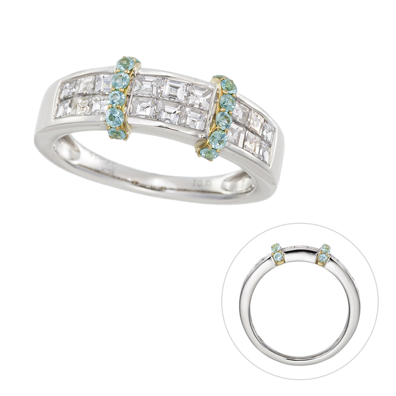 PT950/K18YG スクエアステップカットダイヤモンド ブラジル産パライバトルマリン ミステリー