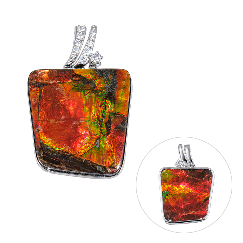 PT950 ダブルフェイスアンモライト ダイヤ スターメモリー ペンダントトップ