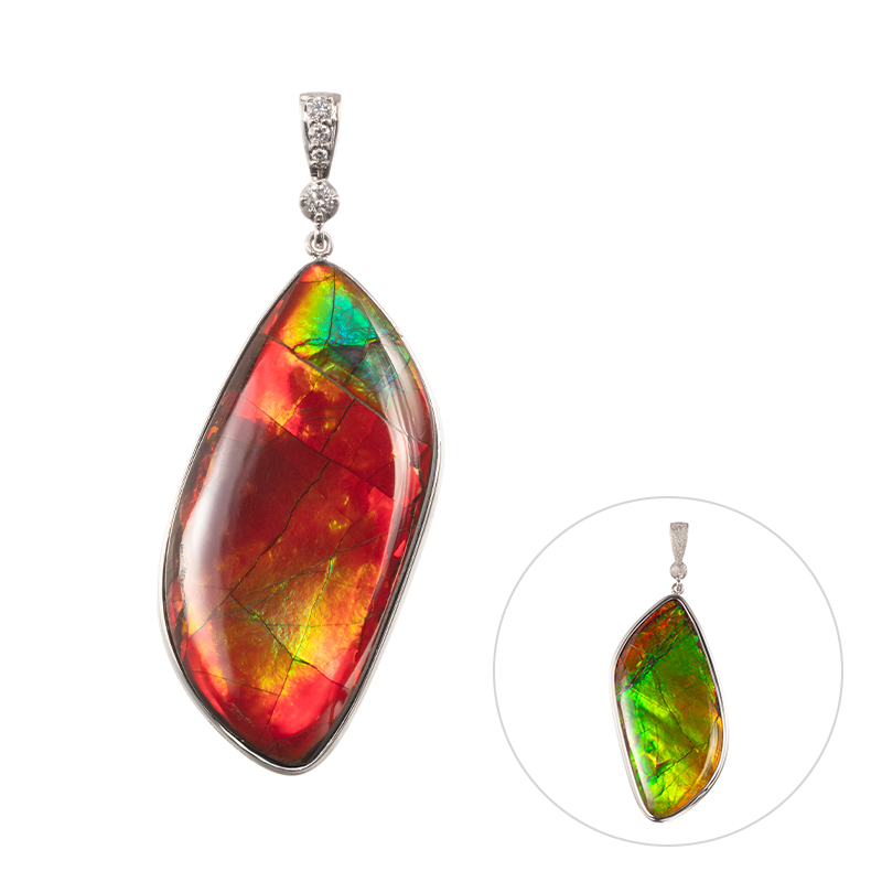 PT950 ダブルフェイスアンモライト ダイヤ スターメモリー ペンダントトップ