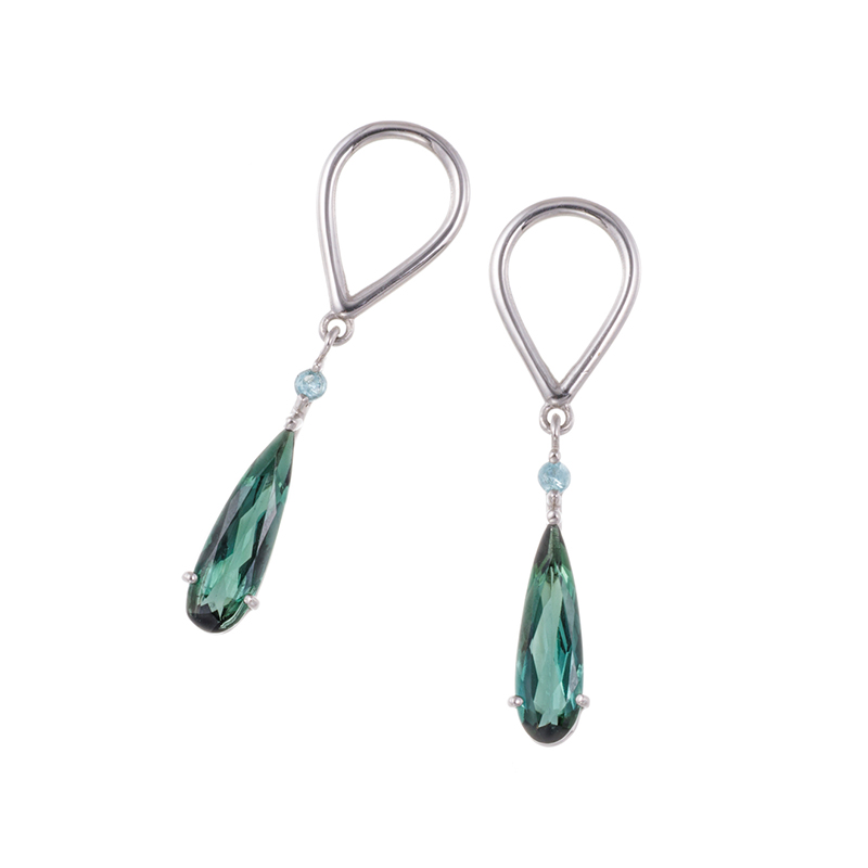 PT950 グリーントルマリン ブラジル産パライバトルマリン ニードルドロップ チャーム