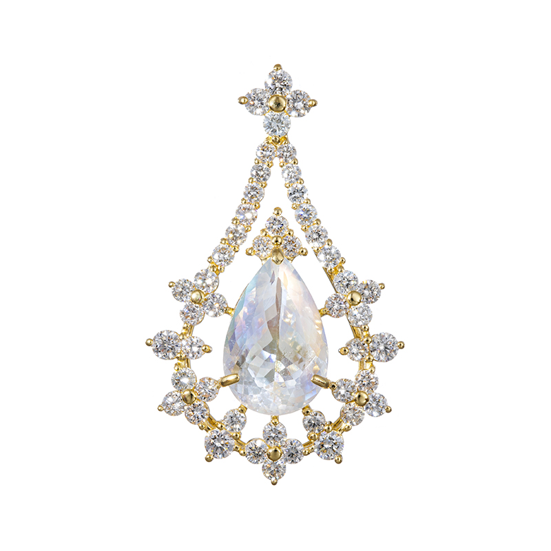 K18YGアンデシン/ラブラドライトダイヤペンダントトップAN/LAB4.69ctD1.94ct