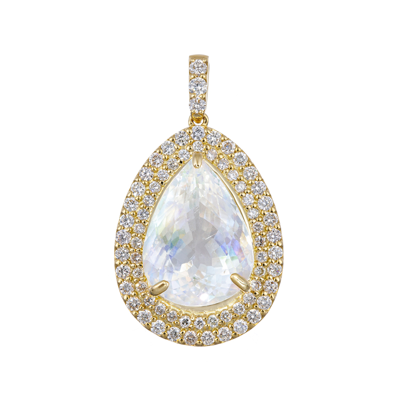 K18YGアンデシン/ラブラドライトダイヤペンダントトップAN/LAB9.02ctD0.92ct