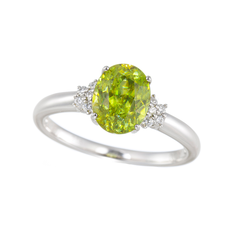PT950 グリーンスフェーン ダイヤ リング SH 2.06ct D 0.08ct