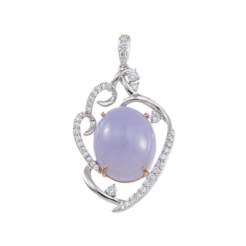 PT950/K18PG ミャンマー産ラベンダーヒスイ ダイヤ ペンダントトップ J 13.15ct