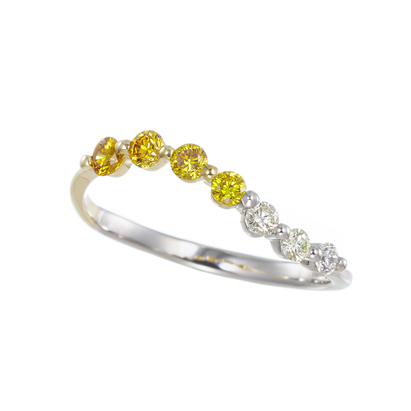 PT950/K18YG ファンシーヴィヴィッドイエロー & ファンシーイエロー & ダイヤ リング
