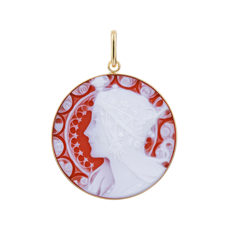 K18YGメノウカメオペンダントトップカメオ約25×25mm