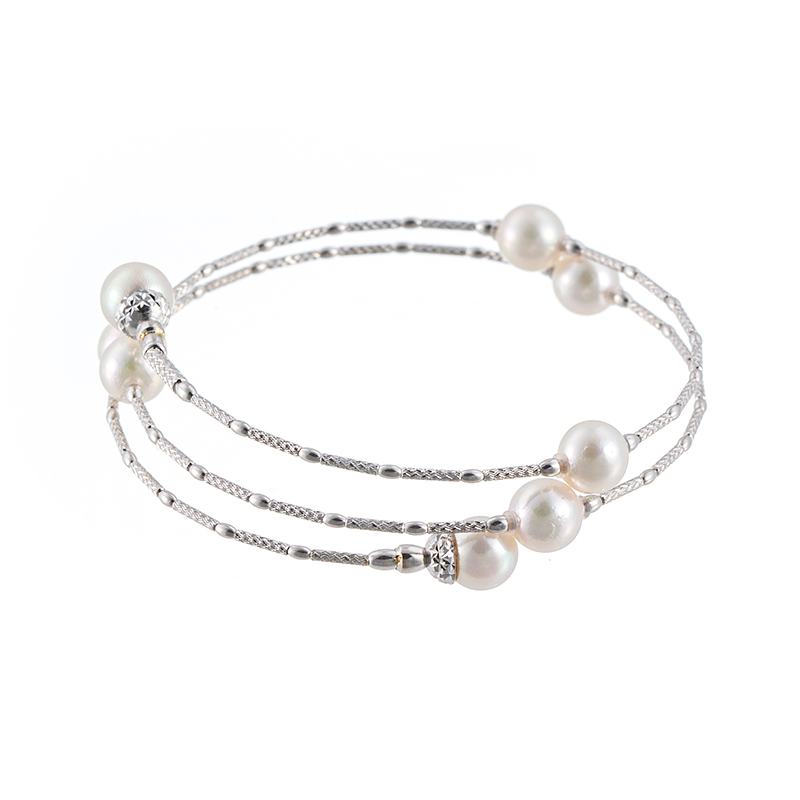 K18WG アコヤ真珠 ”Style Memory” フリーバングル P 約6.0mm 約36cm