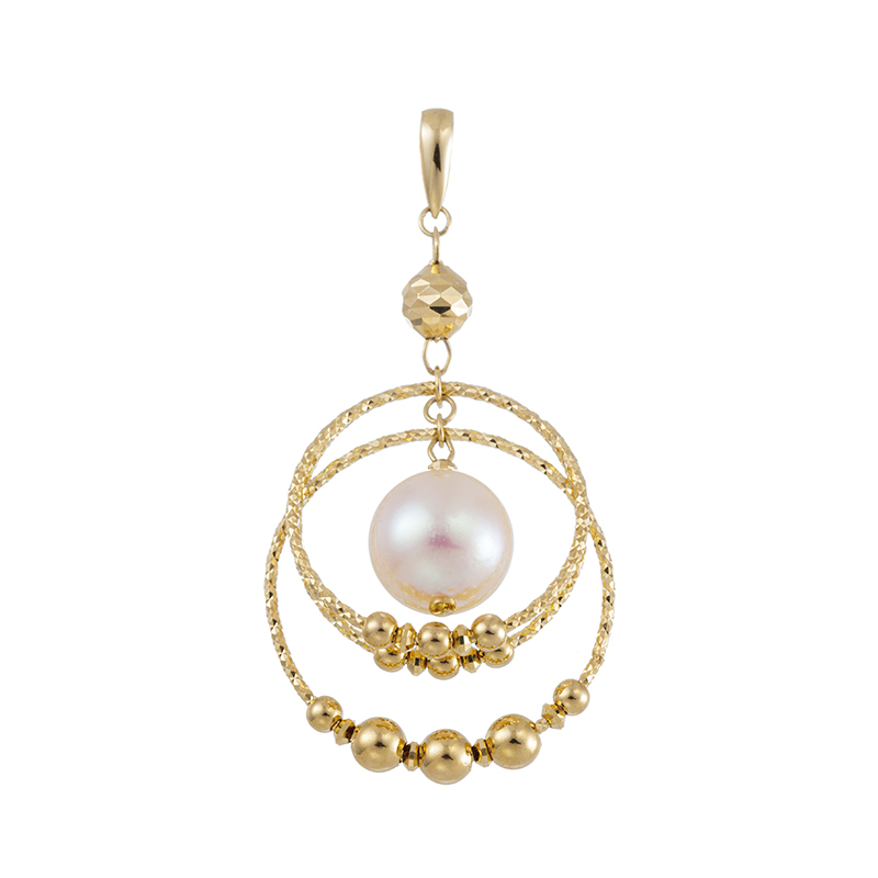 K18YGアコヤ真珠クリスタルカットサークルペンダントトップP約7.5mm総重量約1.8g
