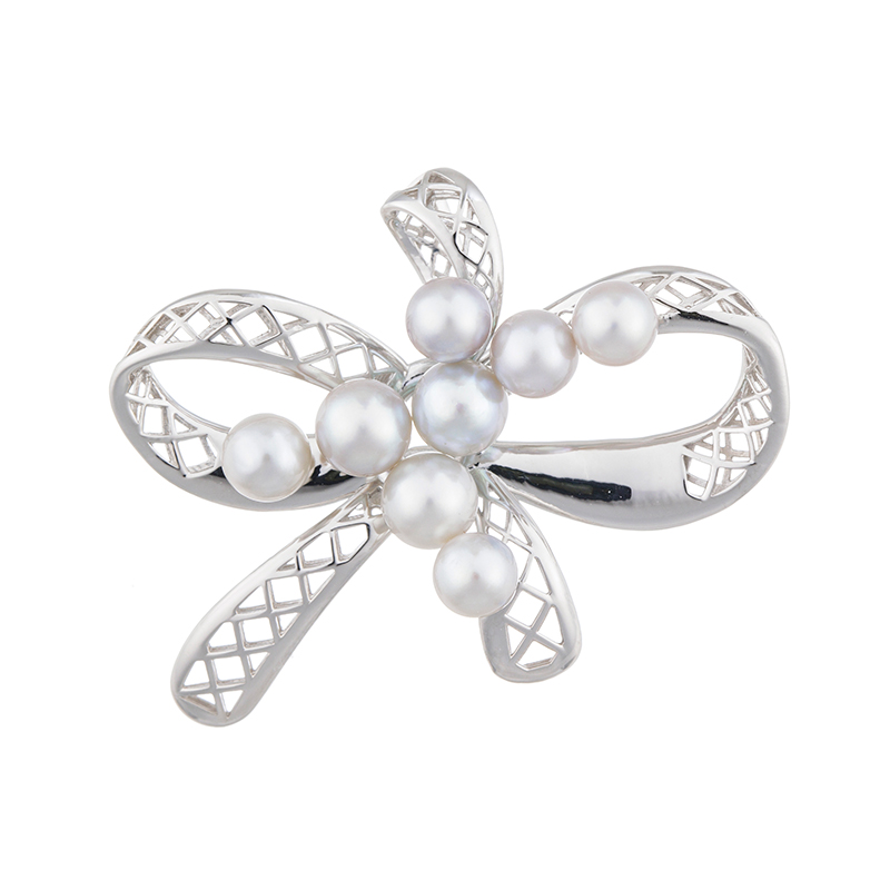 SV 越物 アコヤ真珠 ナチュラルカラー レイシーリボン ダブルロックショートナー P 約5.0mm