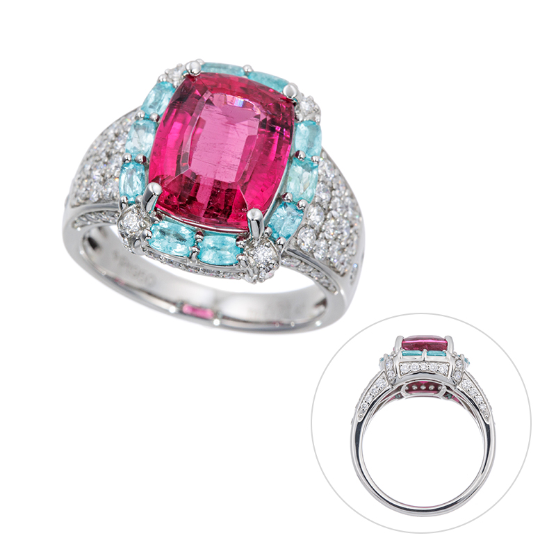 PT950 ルベライト ブラジル産パライバトルマリン ダイヤ リング 