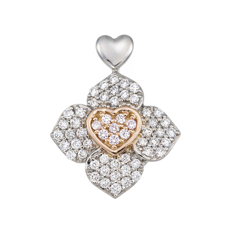PT950/K18PG ピンクダイヤモンド & ダイヤ ロゼハート ペンダントトップ