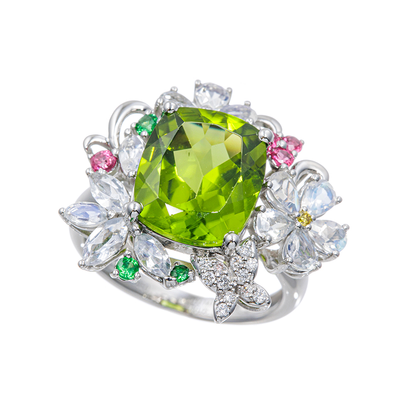 PT950 ペリドット レインボームーンストーン アヤナスピネル ツァボライト ダイヤ エターナル・