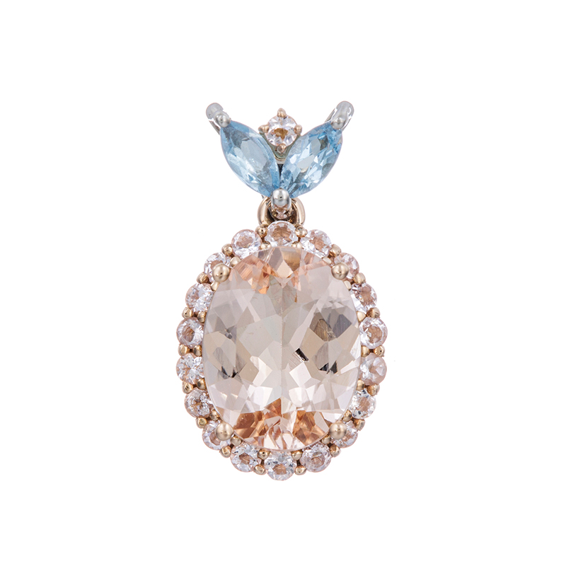 K18PG/PT950ロゼピンクモルガナイト&モルガナイトアクアマリンペントップMOR約1.00ct