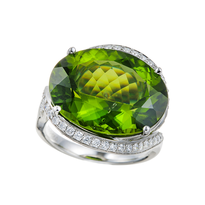 PT950 ペリドット ダイヤ リング PE 15.31ct D 0.45ct 
