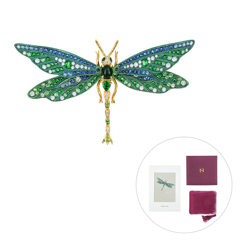 チタン/K18YG ツァボライト サファイア ダイヤ ブローチ 