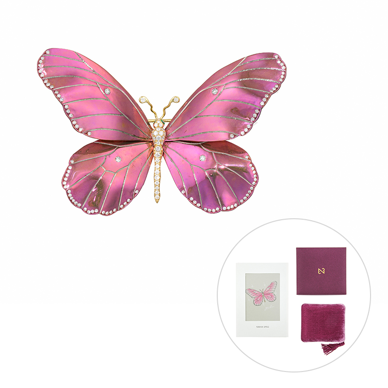 チタン/K18YG シングルカットダイヤモンド & ダイヤ ツァボライト ブローチ