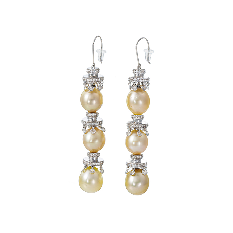 パラジウムシルバー950 ナチュラルゴールデン白蝶真珠 天然ホワイトジルコン ピアス P 約11.0