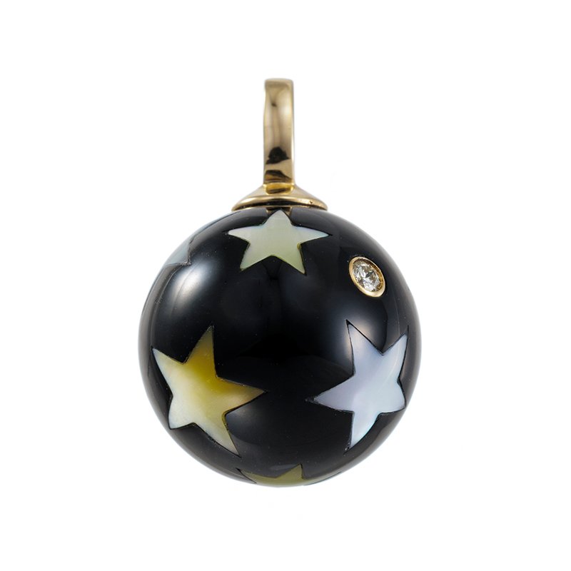K18YG オニキス 黄蝶貝 ＆ 白蝶貝 ダイヤ スター ペンダントトップ D 約0.02ct