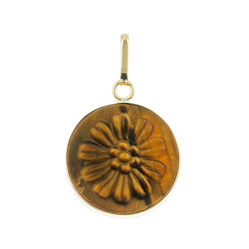 K18YG タイガーアイカメオ ペンダントトップ カメオ 約14×14mm