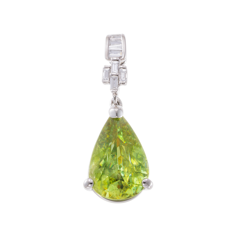 PT950 グリーンスフェーン ダイヤ ペンダントトップ SH 2.57ct D 0.11ct