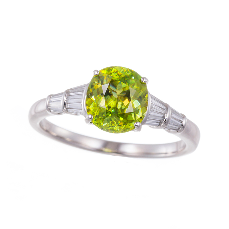 PT950 グリーンスフェーン ダイヤ リング SH 約1.70ct D 約0.25ct