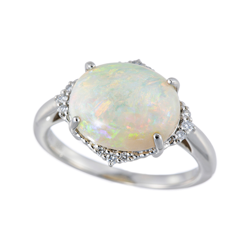 PT950 ホワイトオパール ダイヤ リング OP 3.00ct D 0.08ct