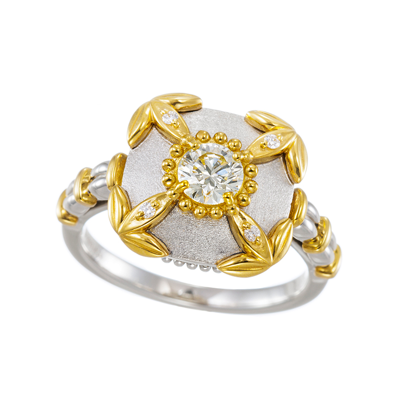 純プラチナ/純金 ダイヤモンド 玉手箱 リング D 約0.40ct D 約0.02ct 