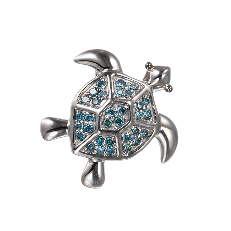 PT950 ブルーダイヤモンド(トリート) ウミガメ ペンダントトップ BD 約0.10ct