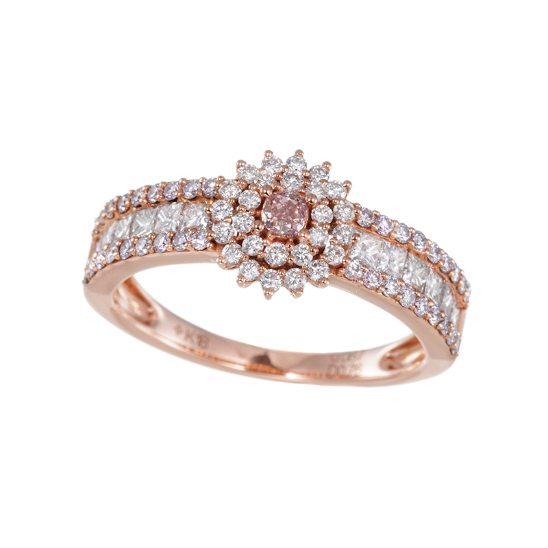 K18PG ファンシーピンクダイヤモンド & ピンクダイヤ & ダイヤ リング