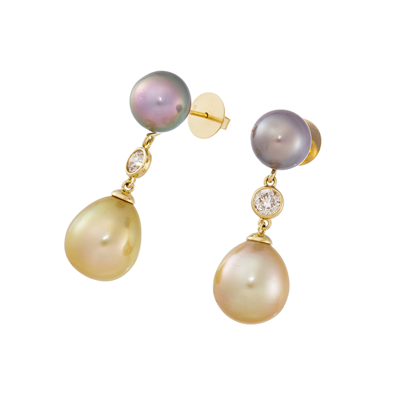 K18YG ナチュラルゴールデン 白蝶真珠 & レインボーマベパール ベリーライトブラウンダイヤ ピ