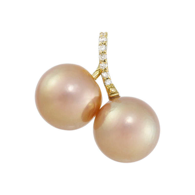 K18YG 有核淡水真珠 ナチュラルグリーンゴールデン ダイヤ ペンダントトップ